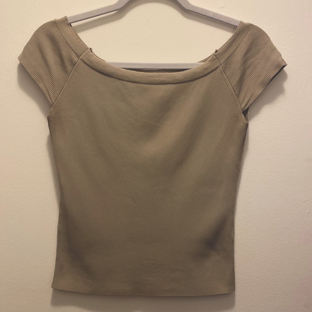 Zara Scoop Neck Taupe Top (Size M)